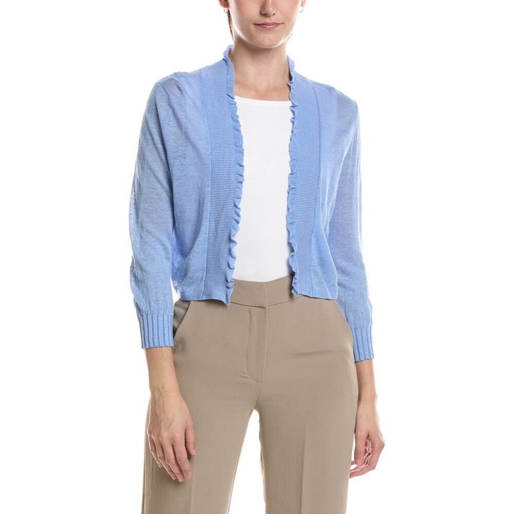 Nic & Zoe Womens Petite Linen-Blend Featherknit Cardigan, Blue